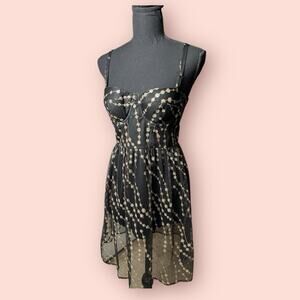 Women's Black Gold Bustier Mini Dress Size 4 Whimsygoth Fairy Grunge Hoco Tulle